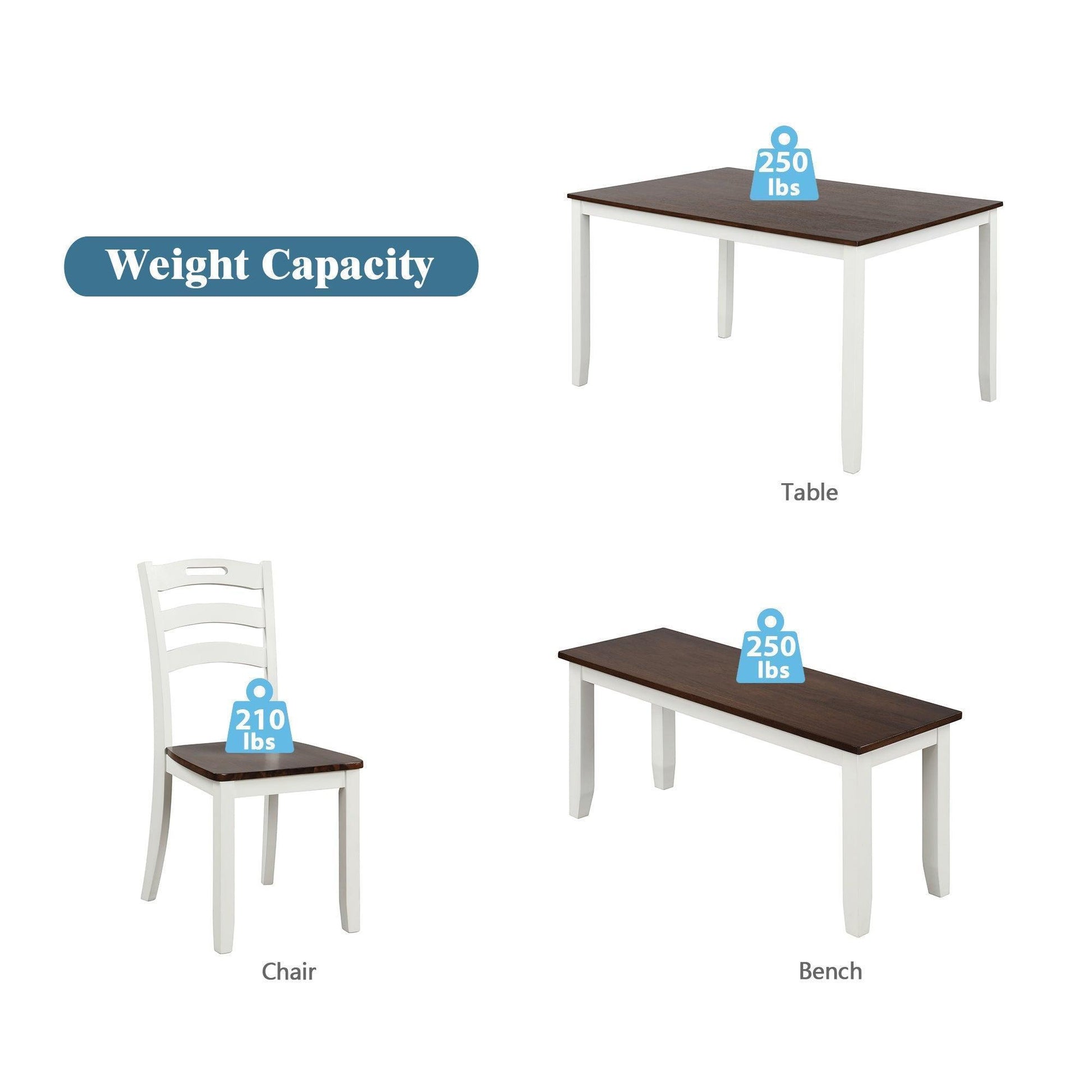 6 Piece Dining Table Set with Bench, Table Set with Waterproof Coat, Ivory and Cherry SH000119AAK FredCo
