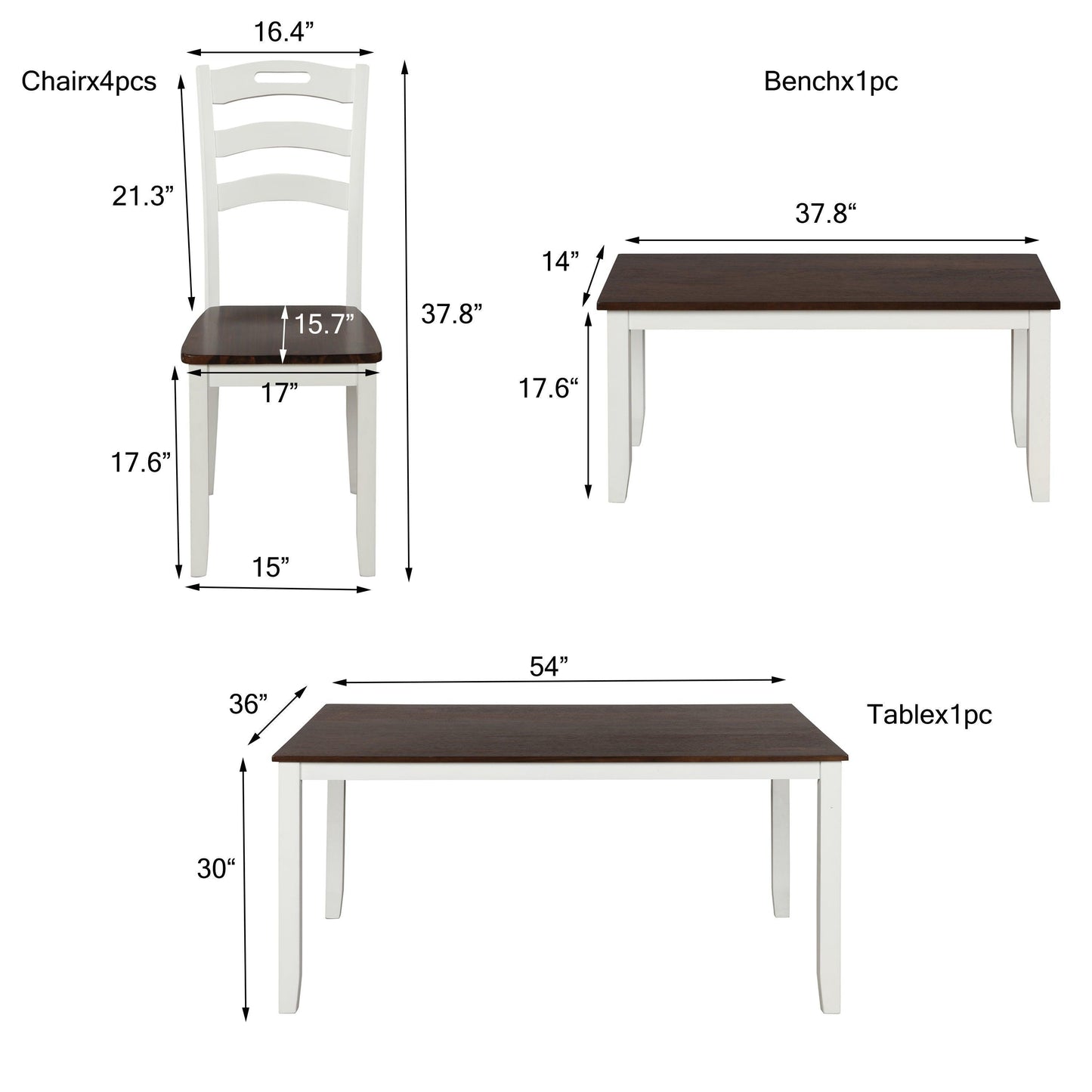 6 Piece Dining Table Set with Bench, Table Set with Waterproof Coat, Ivory and Cherry SH000119AAK FredCo