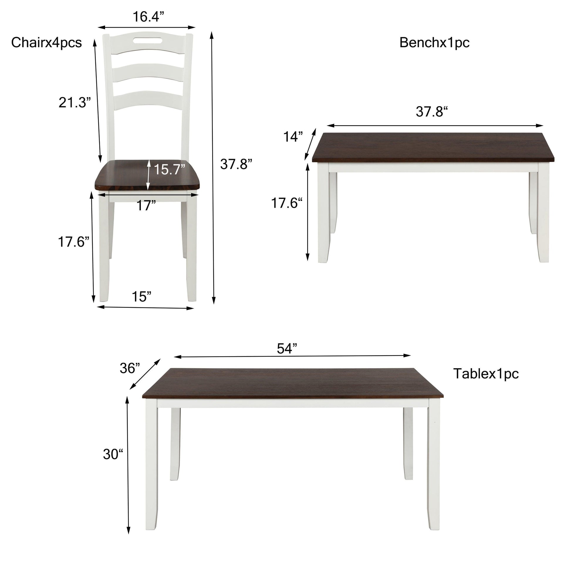 6 Piece Dining Table Set with Bench, Table Set with Waterproof Coat, Ivory and Cherry SH000119AAK FredCo