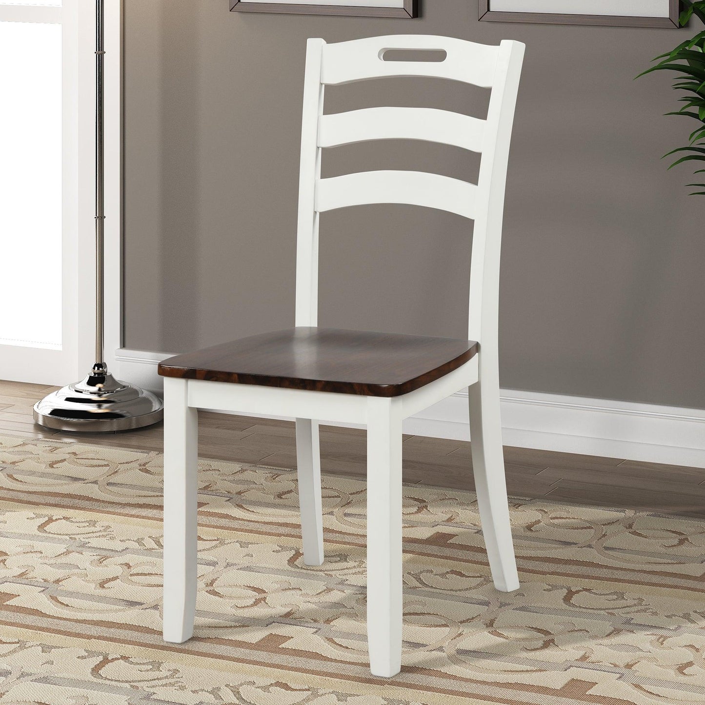 6 Piece Dining Table Set with Bench, Table Set with Waterproof Coat, Ivory and Cherry SH000119AAK FredCo