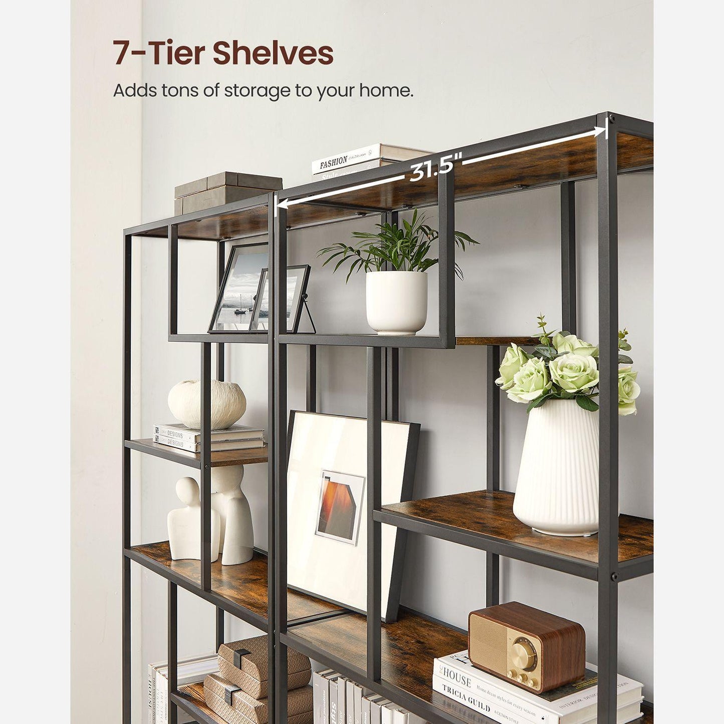 6-Tier Bookshelf for Office Brown and Black FredCo