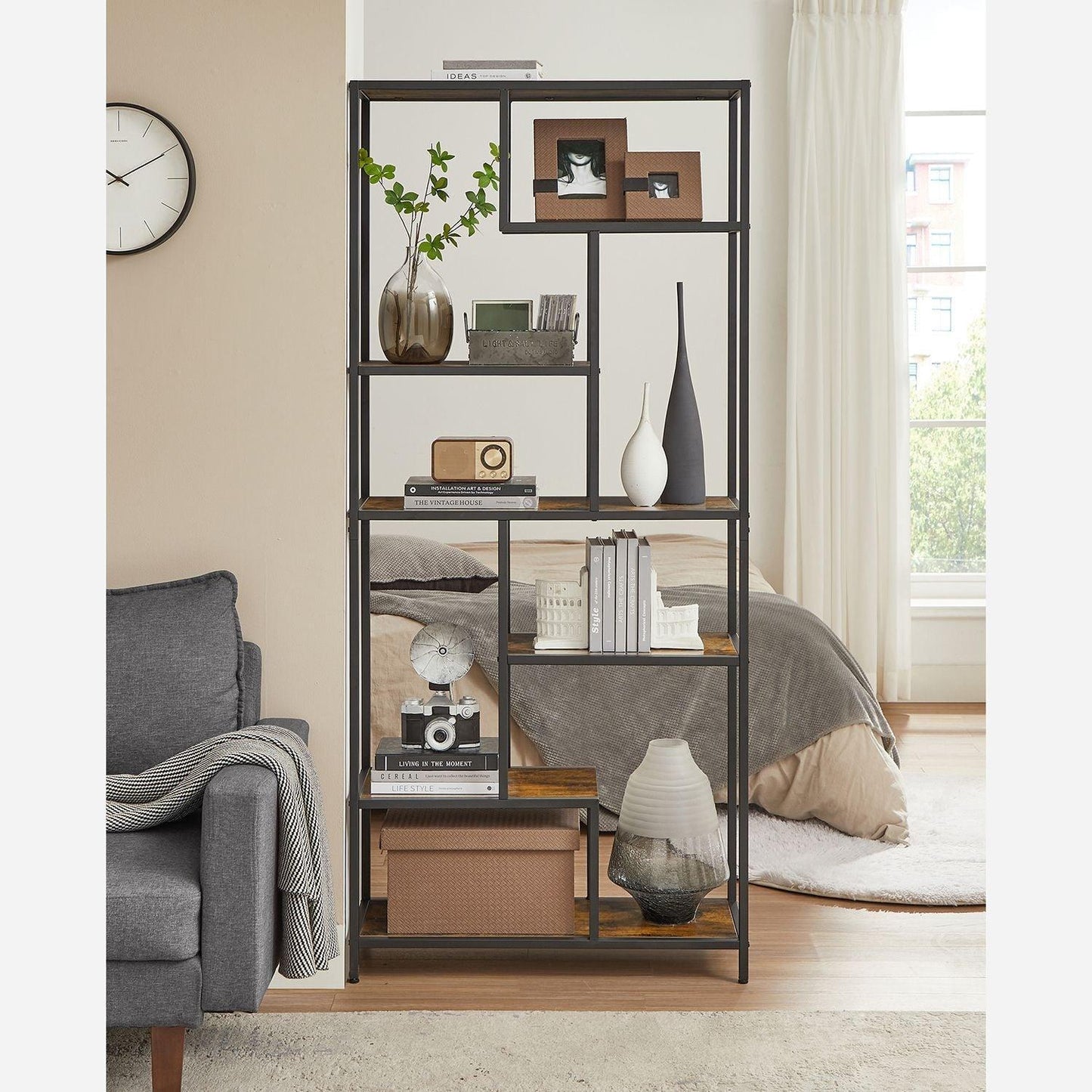 6-Tier Bookshelf for Office Brown and Black FredCo