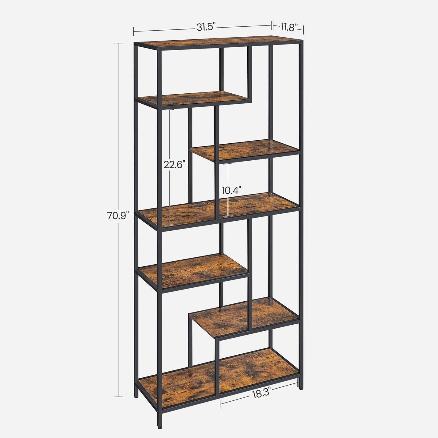 6-Tier Bookshelf for Office Brown and Black FredCo