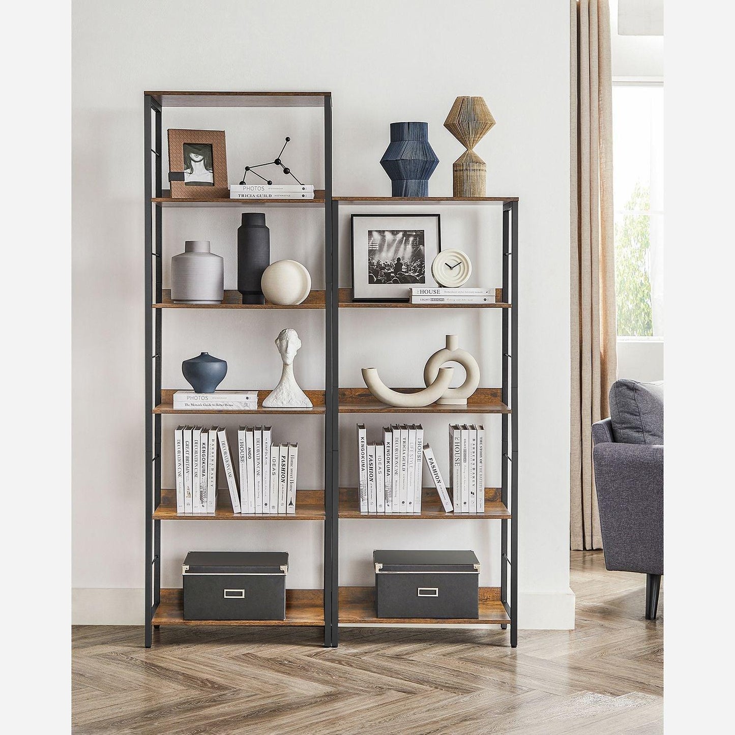 6-Tier Industrial Bookshelf, Brown and Black FredCo
