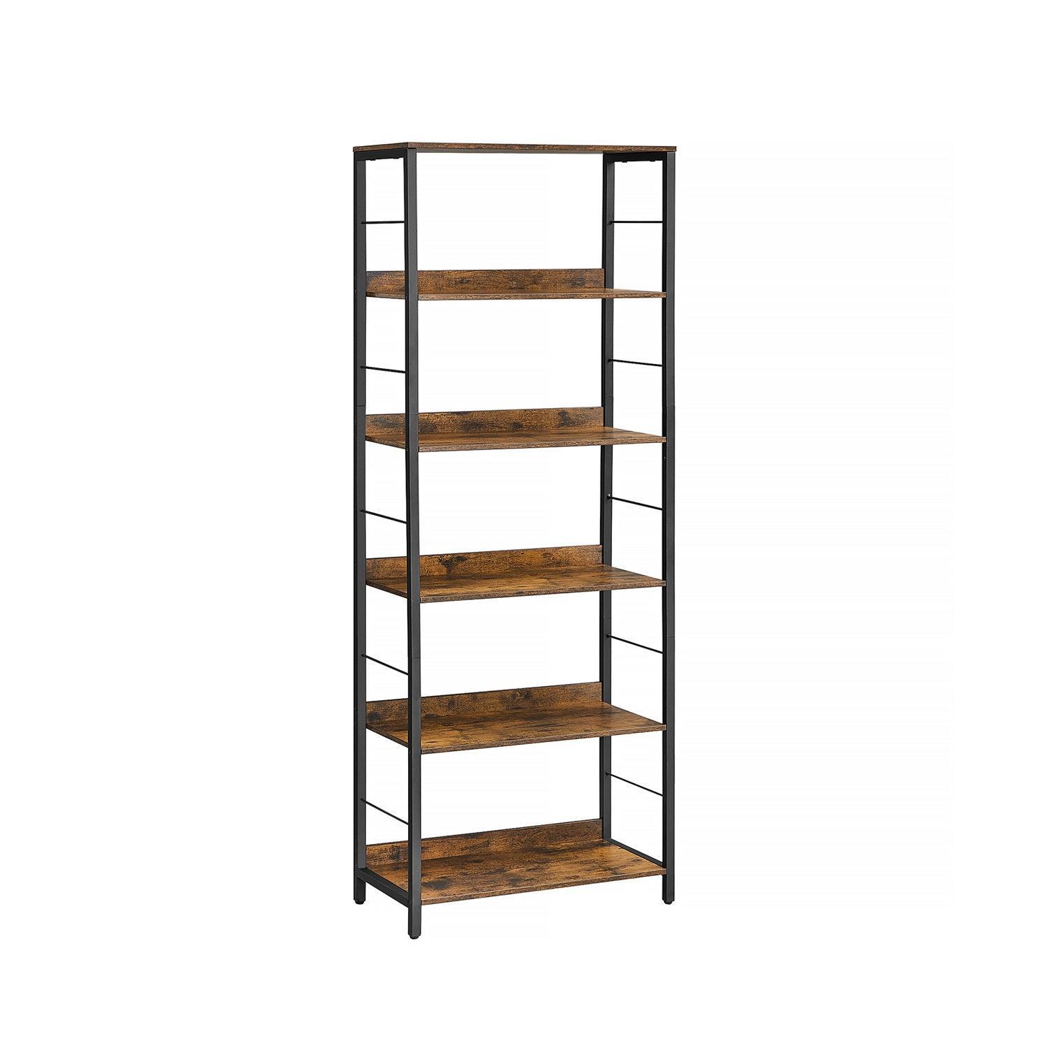 6-Tier Industrial Bookshelf, Brown and Black FredCo