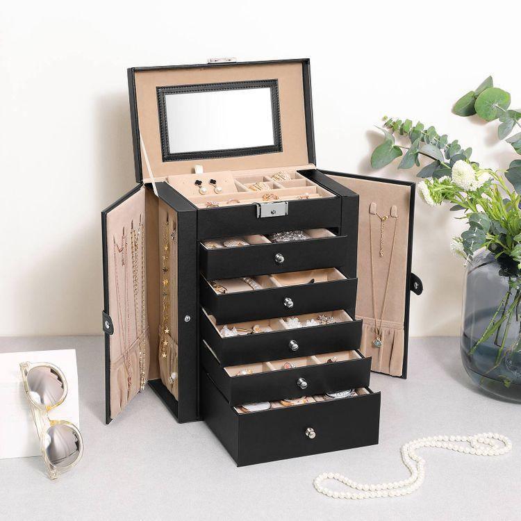 6-Tier Large Jewelry Case with Drawers Black FredCo