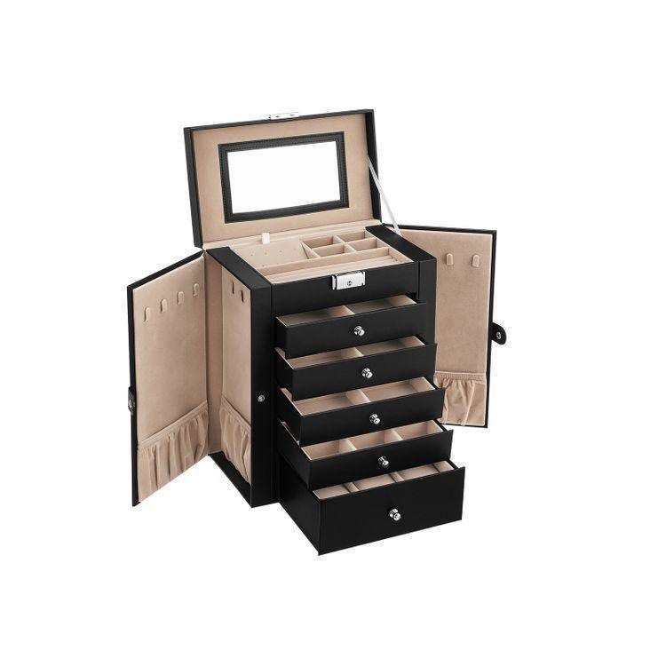 6-Tier Large Jewelry Case with Drawers Black FredCo