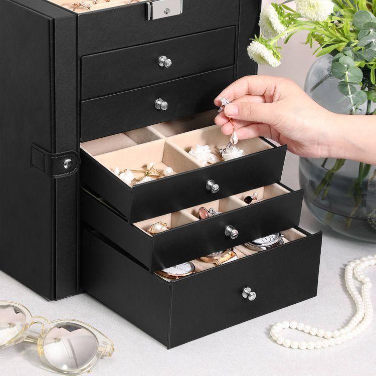6-Tier Large Jewelry Case with Drawers Black FredCo