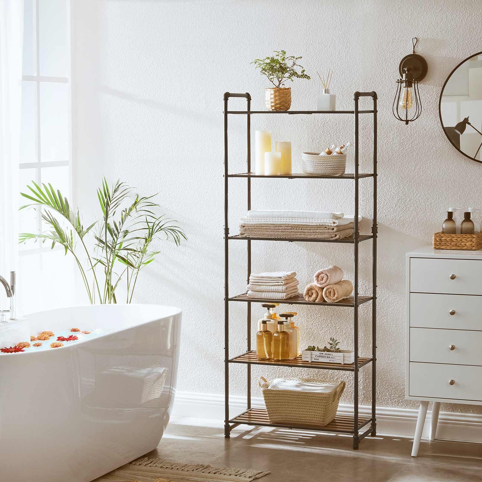 6-Tier Storage Rack Rustic Brown and Black FredCo