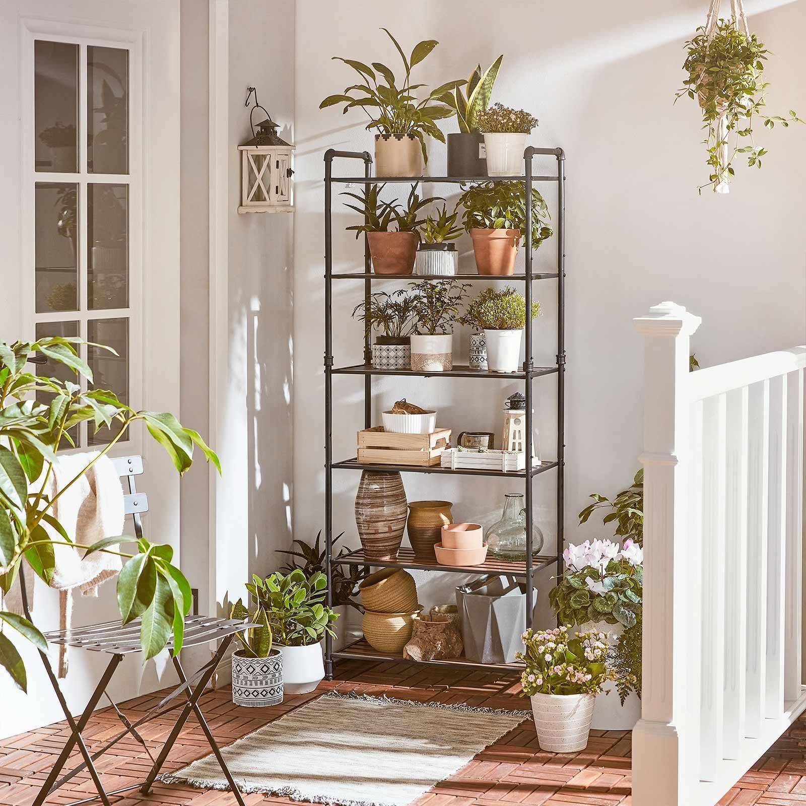 6-Tier Storage Rack Rustic Brown and Black FredCo