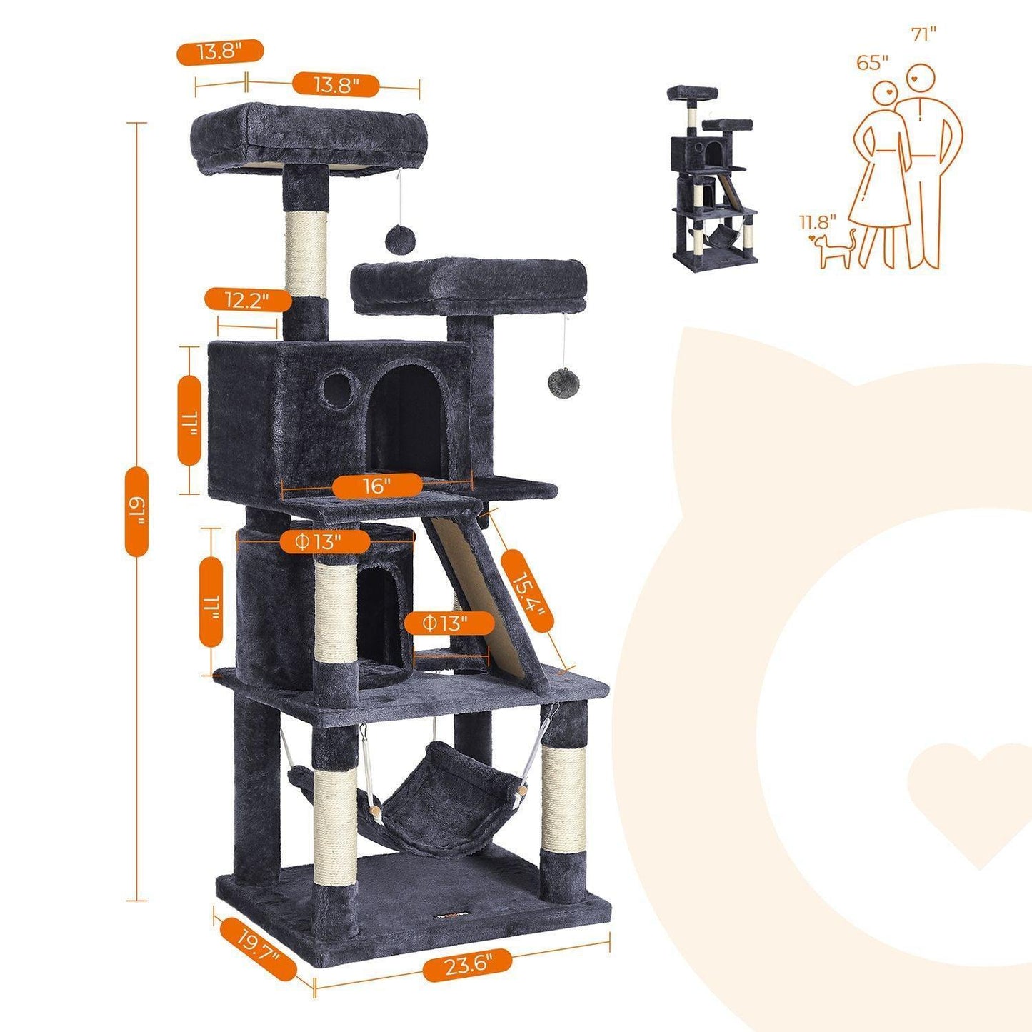 61 Inches Cat Tower with Caves FredCo