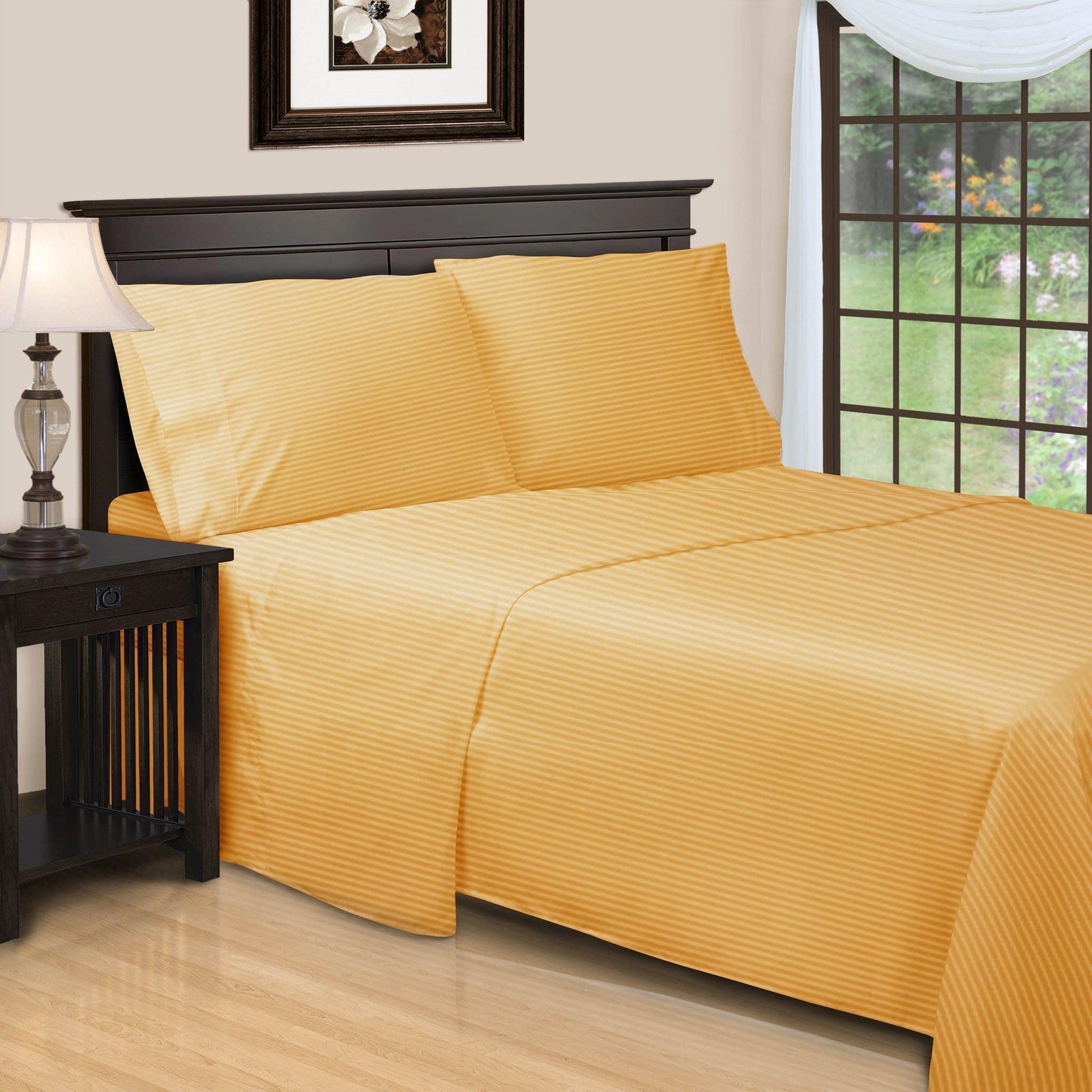 650-Thread Count 100% Egyptian Cotton Striped Deep Pocket Sheet Set FredCo