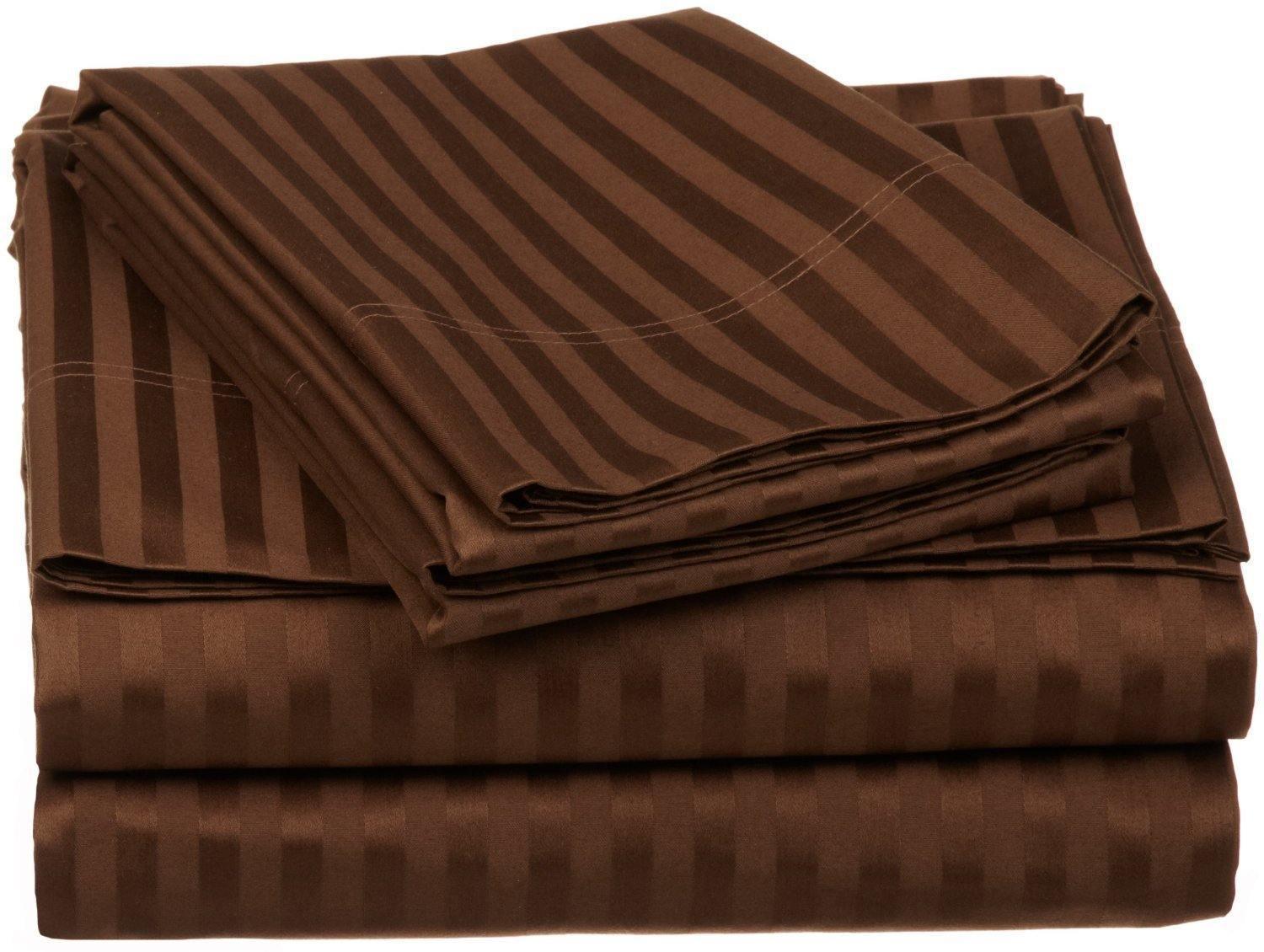 650-Thread Count 100% Egyptian Cotton Striped Deep Pocket Sheet Set FredCo