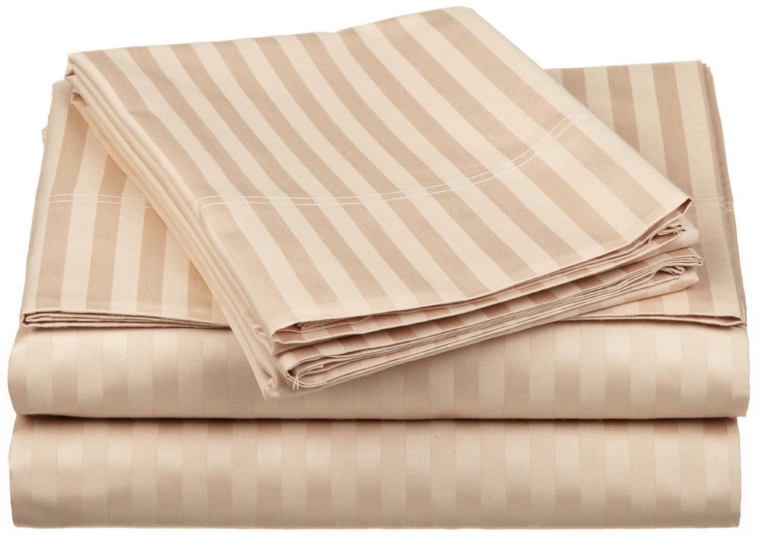 650-Thread Count 100% Egyptian Cotton Striped Deep Pocket Sheet Set FredCo