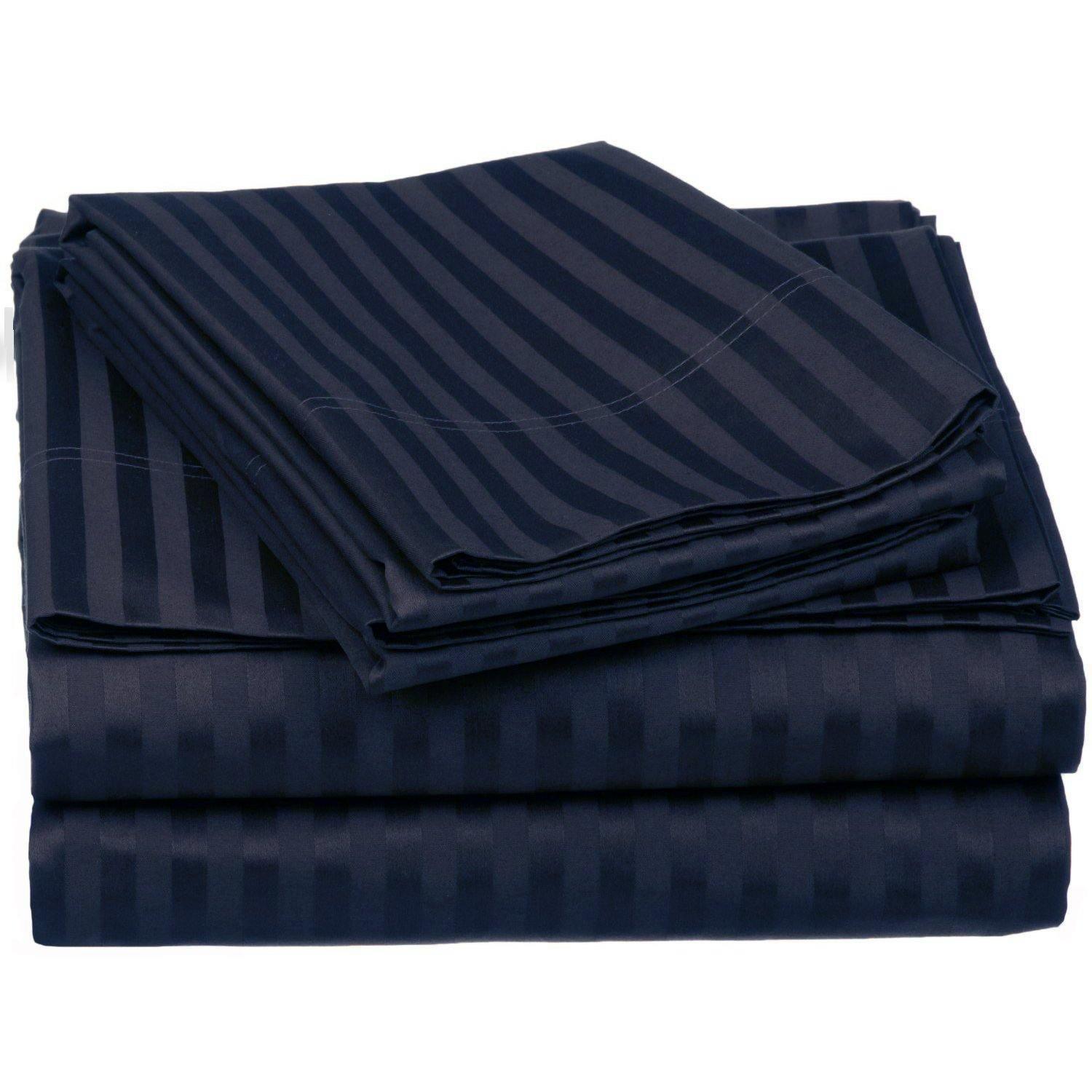 650-Thread Count 100% Egyptian Cotton Striped Deep Pocket Sheet Set FredCo