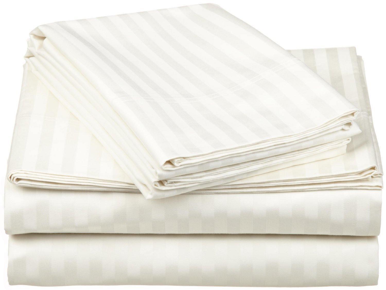 650-Thread Count 100% Egyptian Cotton Striped Deep Pocket Sheet Set FredCo