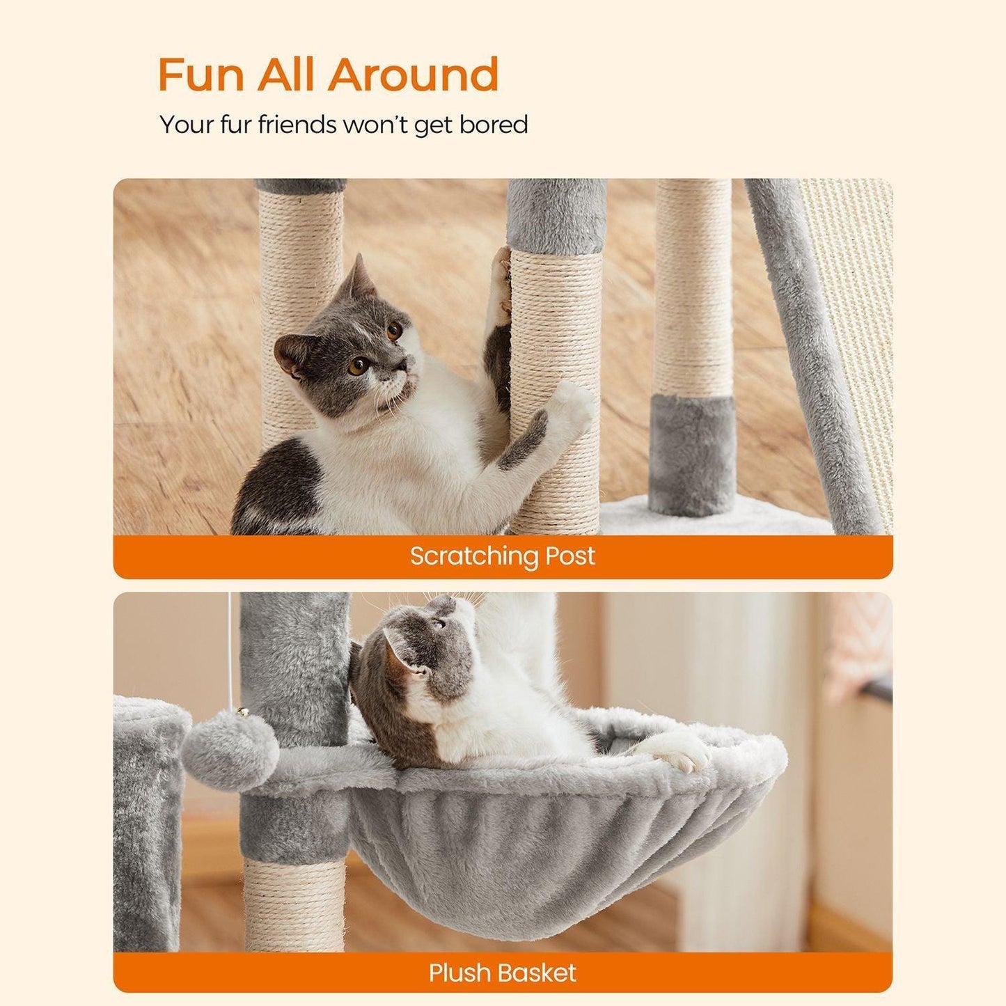 67 Inch Grey Large Cat Tree FredCo