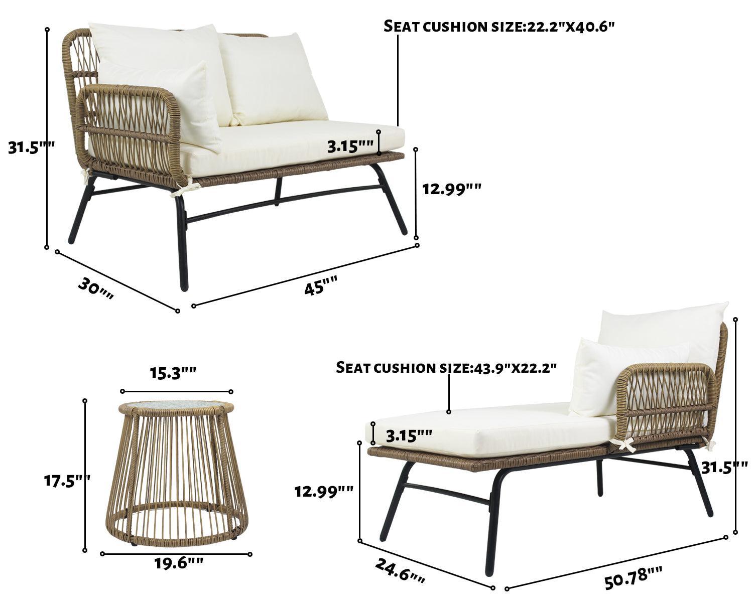 6PCS Outdoor Patio Balcony Wicker Sofa Chair Set with Beige Cushion,Round Tempered Glass FredCo
