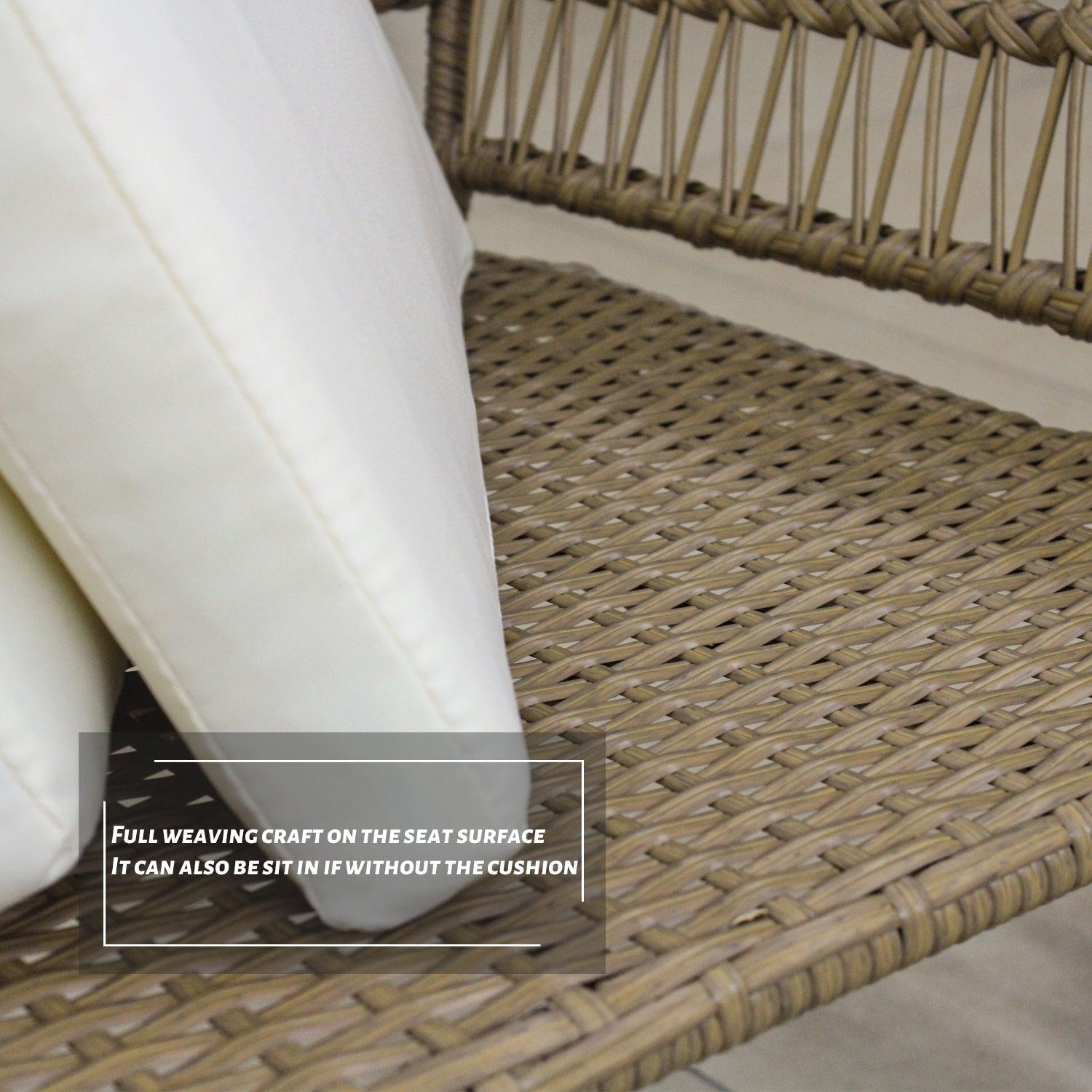 6PCS Outdoor Patio Balcony Wicker Sofa Chair Set with Beige Cushion,Round Tempered Glass FredCo