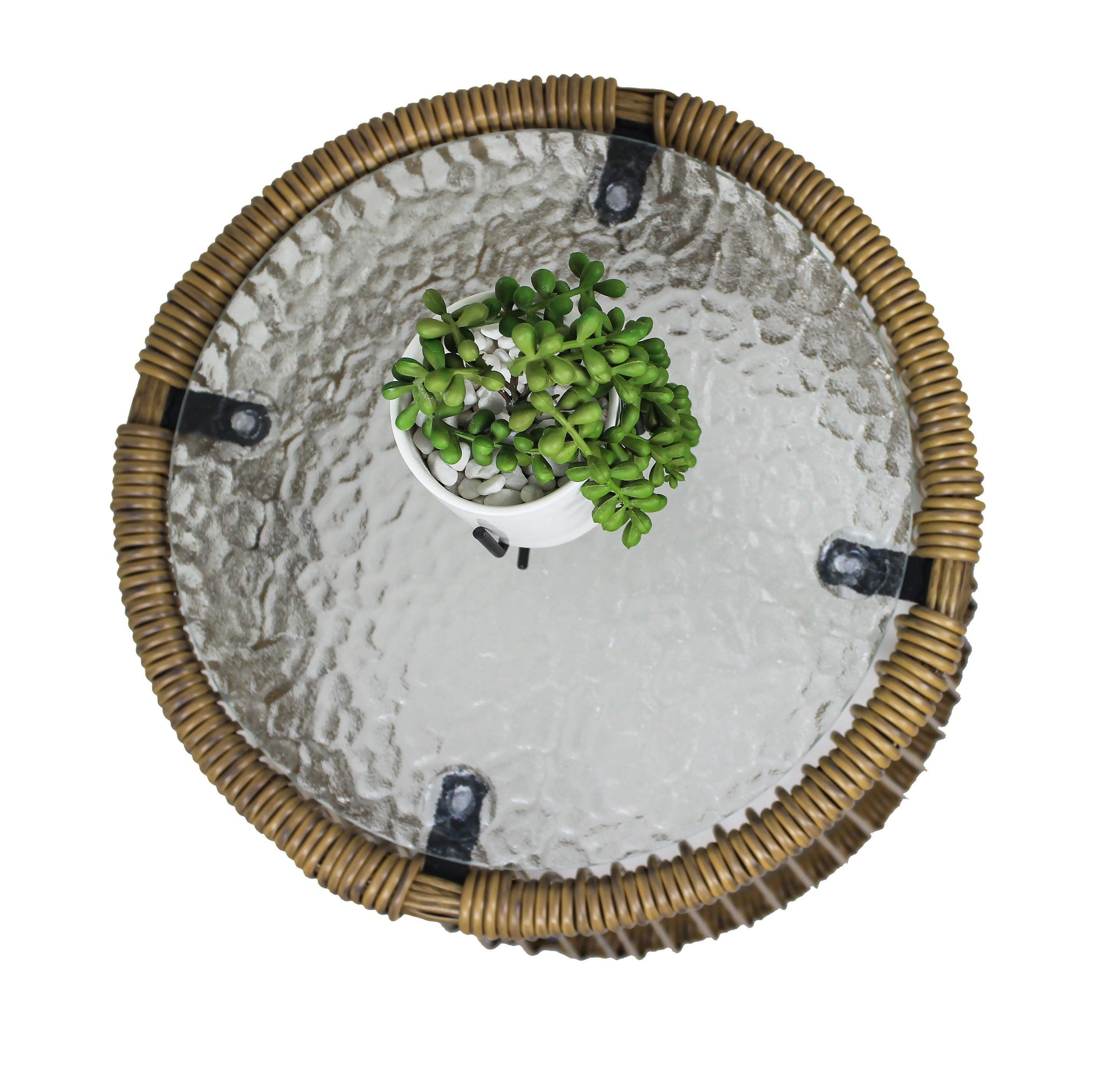 6PCS Outdoor Patio Balcony Wicker Sofa Chair Set with Beige Cushion,Round Tempered Glass FredCo