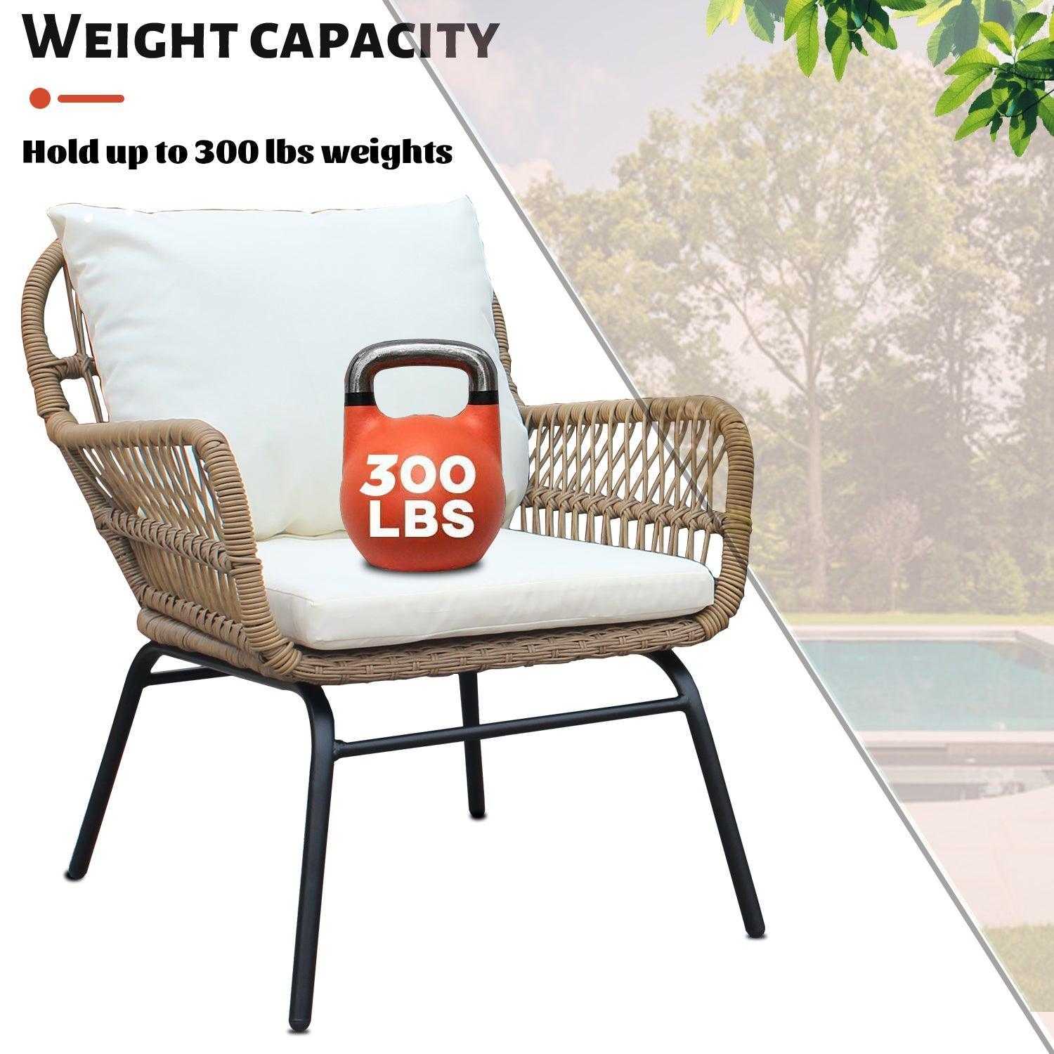 6PCS Outdoor Patio Balcony Wicker Sofa Chair Set with Beige Cushion,Round Tempered Glass FredCo