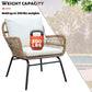 6PCS Outdoor Patio Balcony Wicker Sofa Chair Set with Beige Cushion,Round Tempered Glass FredCo