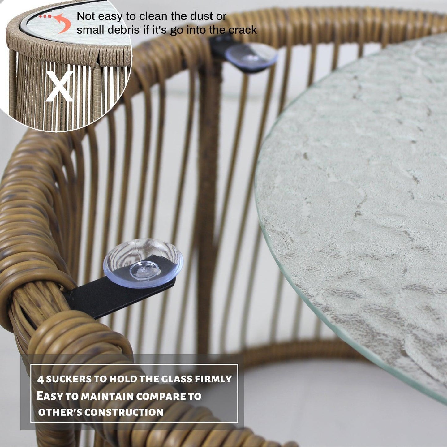 6PCS Outdoor Patio Balcony Wicker Sofa Chair Set with Beige Cushion,Round Tempered Glass FredCo