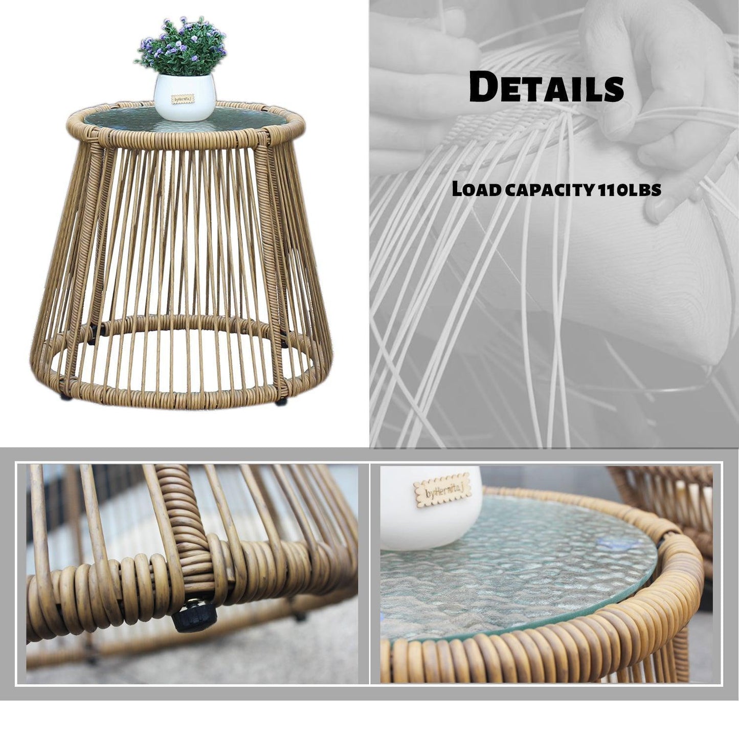6PCS Outdoor Patio Balcony Wicker Sofa Chair Set with Beige Cushion,Round Tempered Glass FredCo