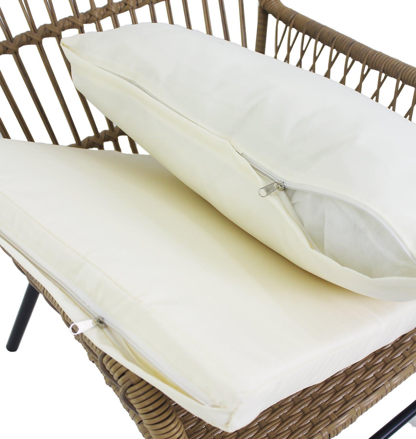 6PCS Outdoor Patio Balcony Wicker Sofa Chair Set with Beige Cushion,Round Tempered Glass FredCo
