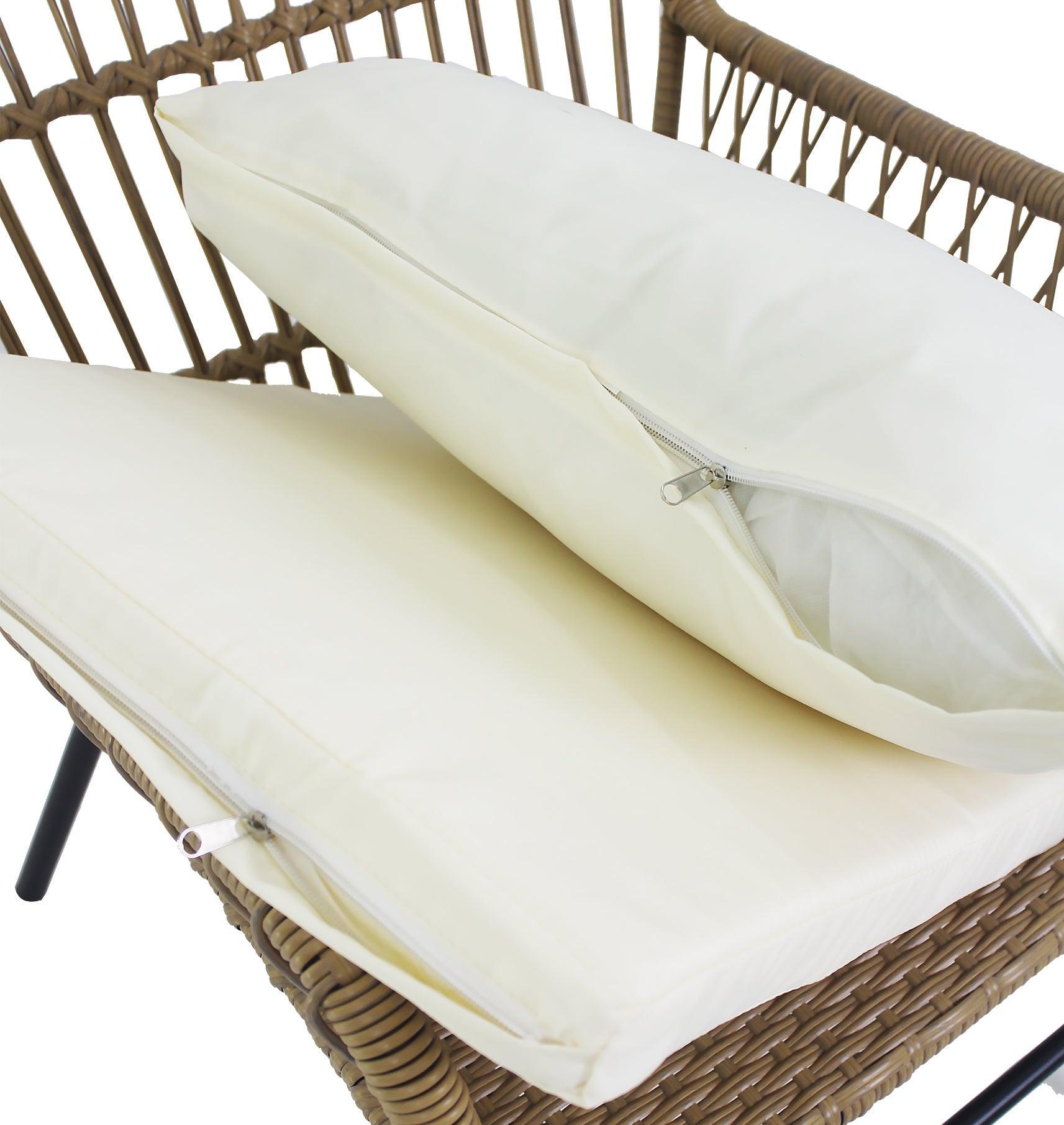 6PCS Outdoor Patio Balcony Wicker Sofa Chair Set with Beige Cushion,Round Tempered Glass FredCo