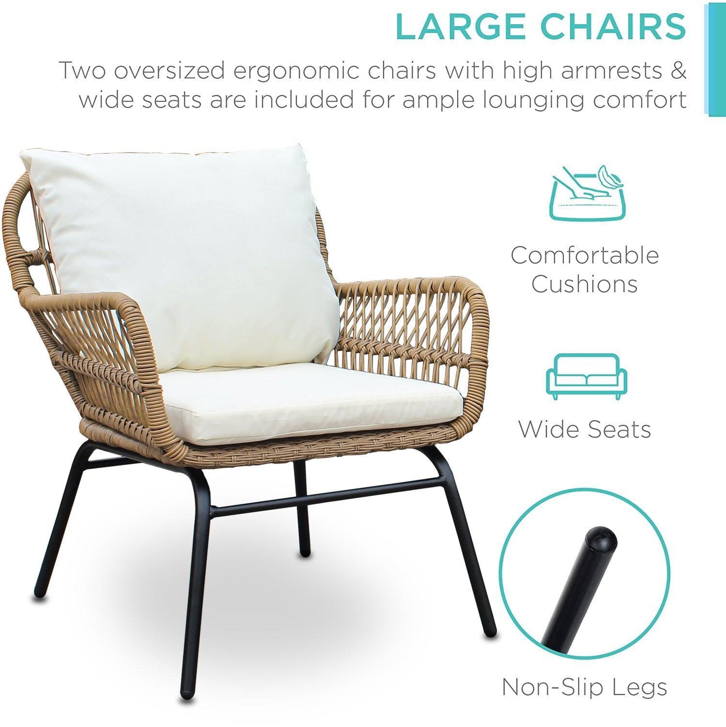 6PCS Outdoor Patio Balcony Wicker Sofa Chair Set with Beige Cushion,Round Tempered Glass FredCo