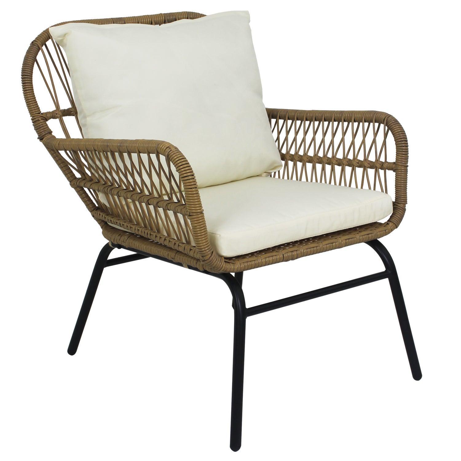 6PCS Outdoor Patio Balcony Wicker Sofa Chair Set with Beige Cushion,Round Tempered Glass FredCo