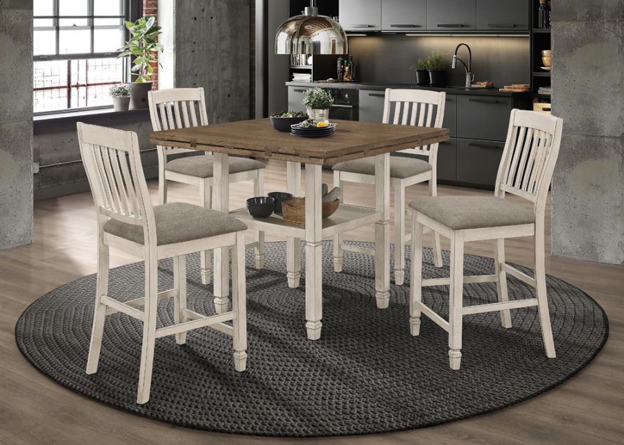 7 PC SET 192818-S7 Coaster Sarasota Counter Height Table and Chairs Nutmeg and Rustic Cream FredCo