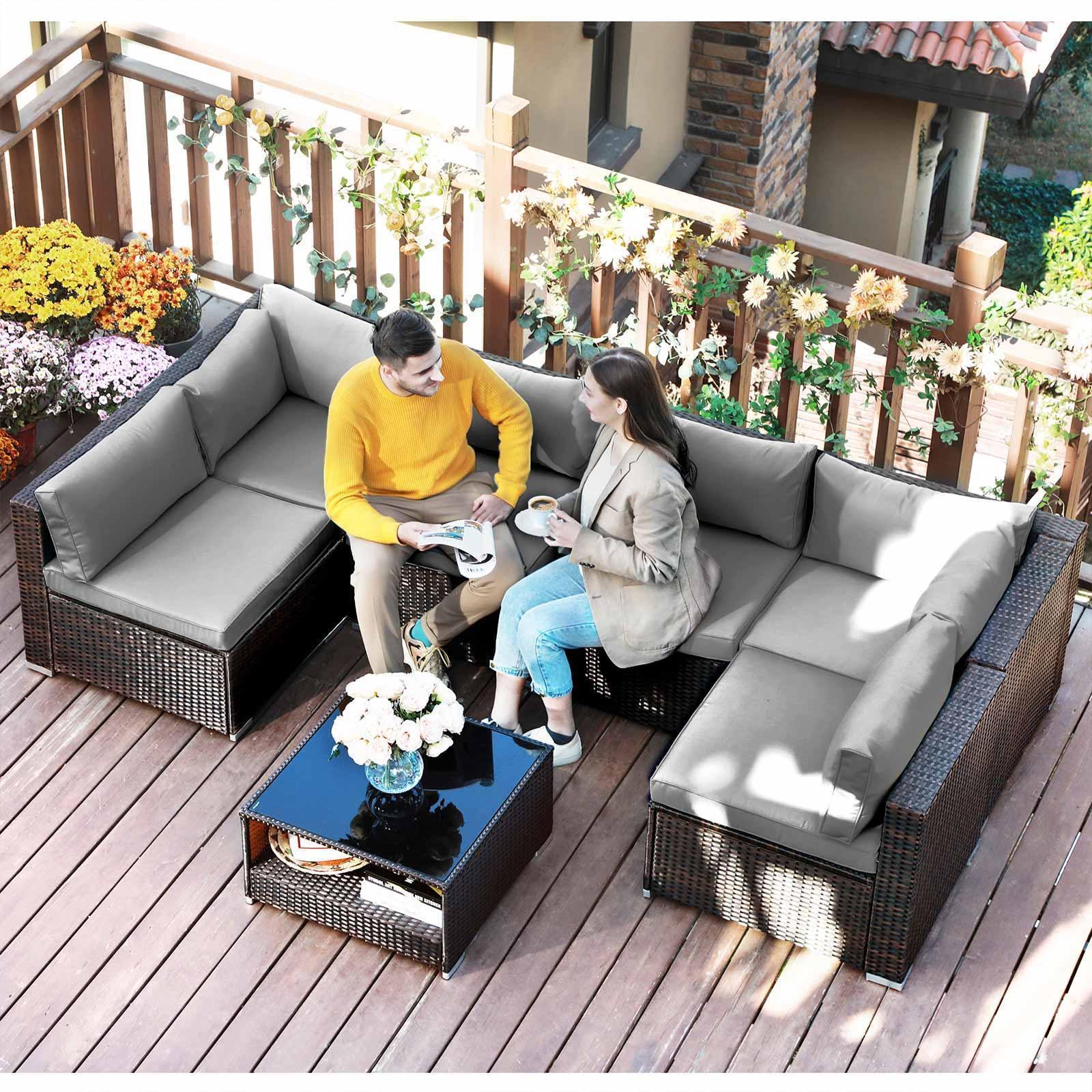 7-Piece Patio Furniture Set Brown and Gray FredCo