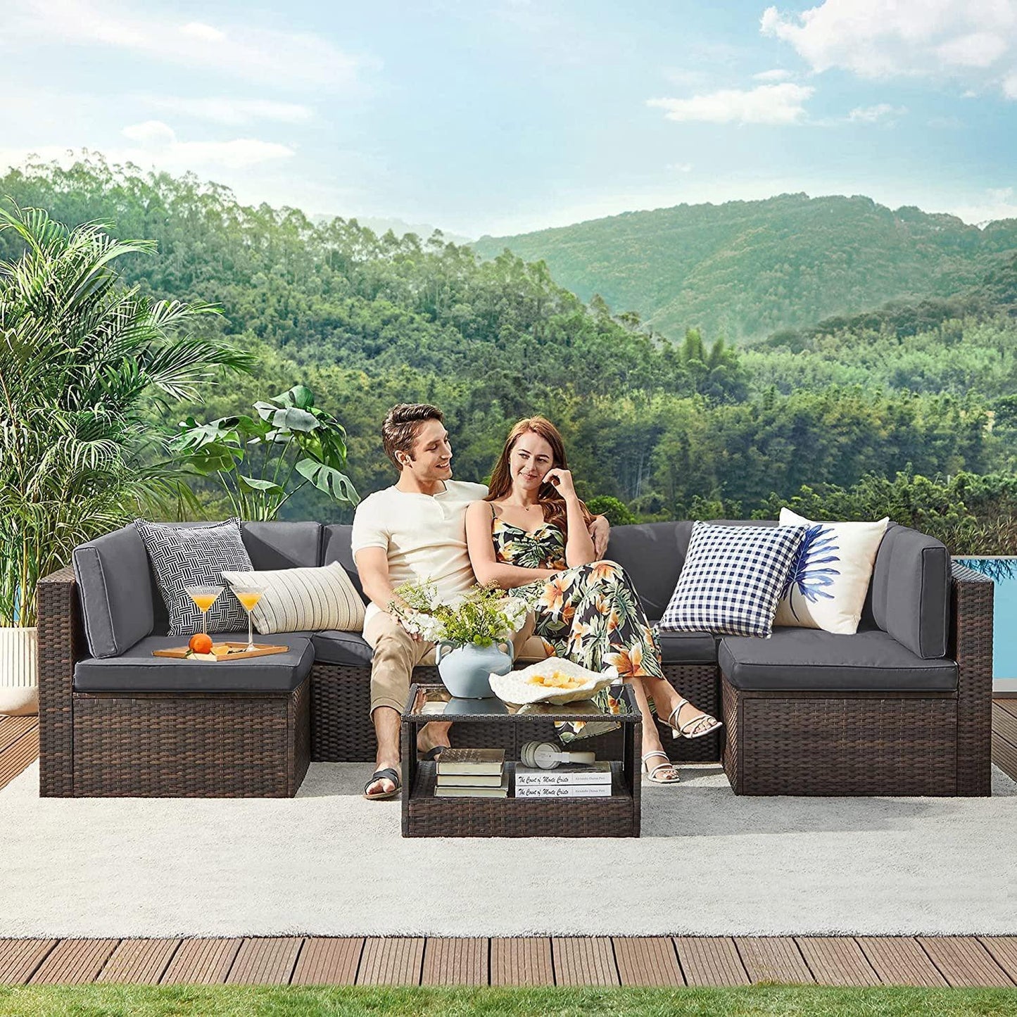 7 Piece Sectional Sofa Set for Patio, Gray FredCo