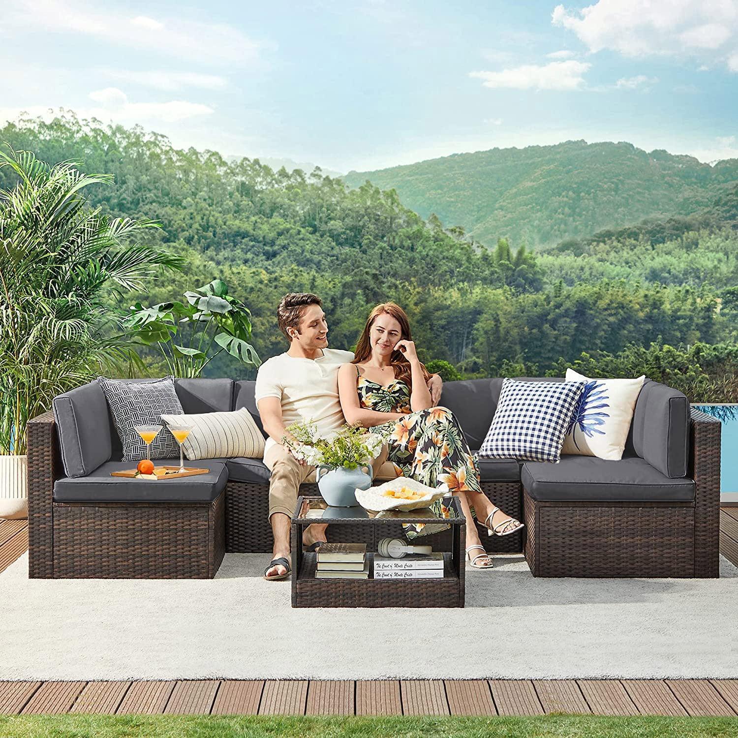 7 Piece Sectional Sofa Set for Patio, Gray FredCo