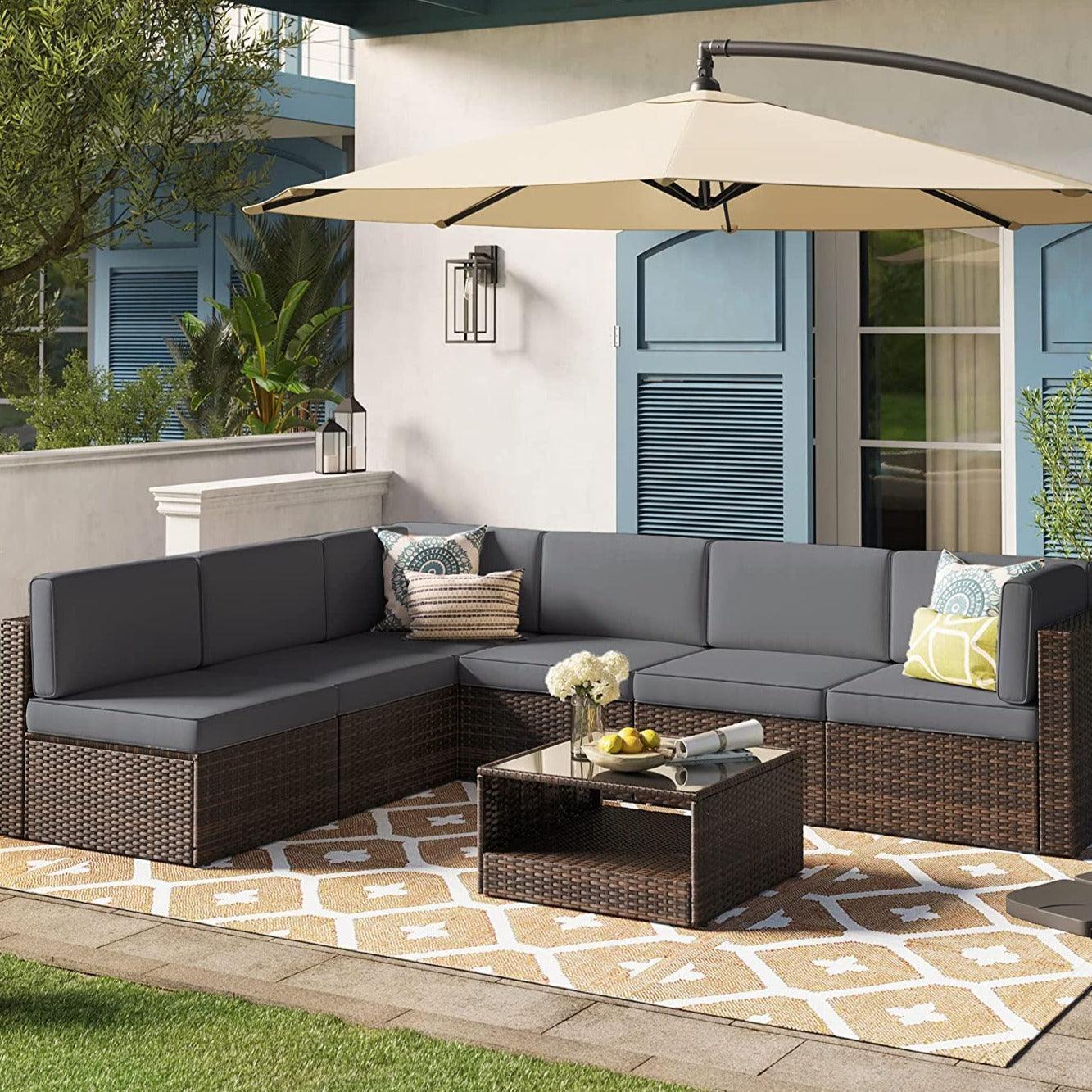7 Piece Sectional Sofa Set for Patio, Gray FredCo