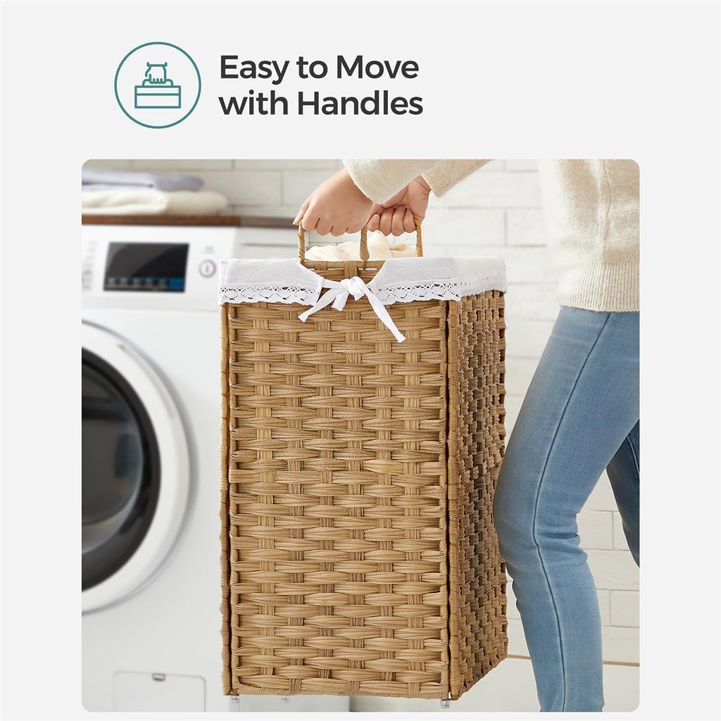70L Laundry Hamper with Removable Liner Bags Brown FredCo
