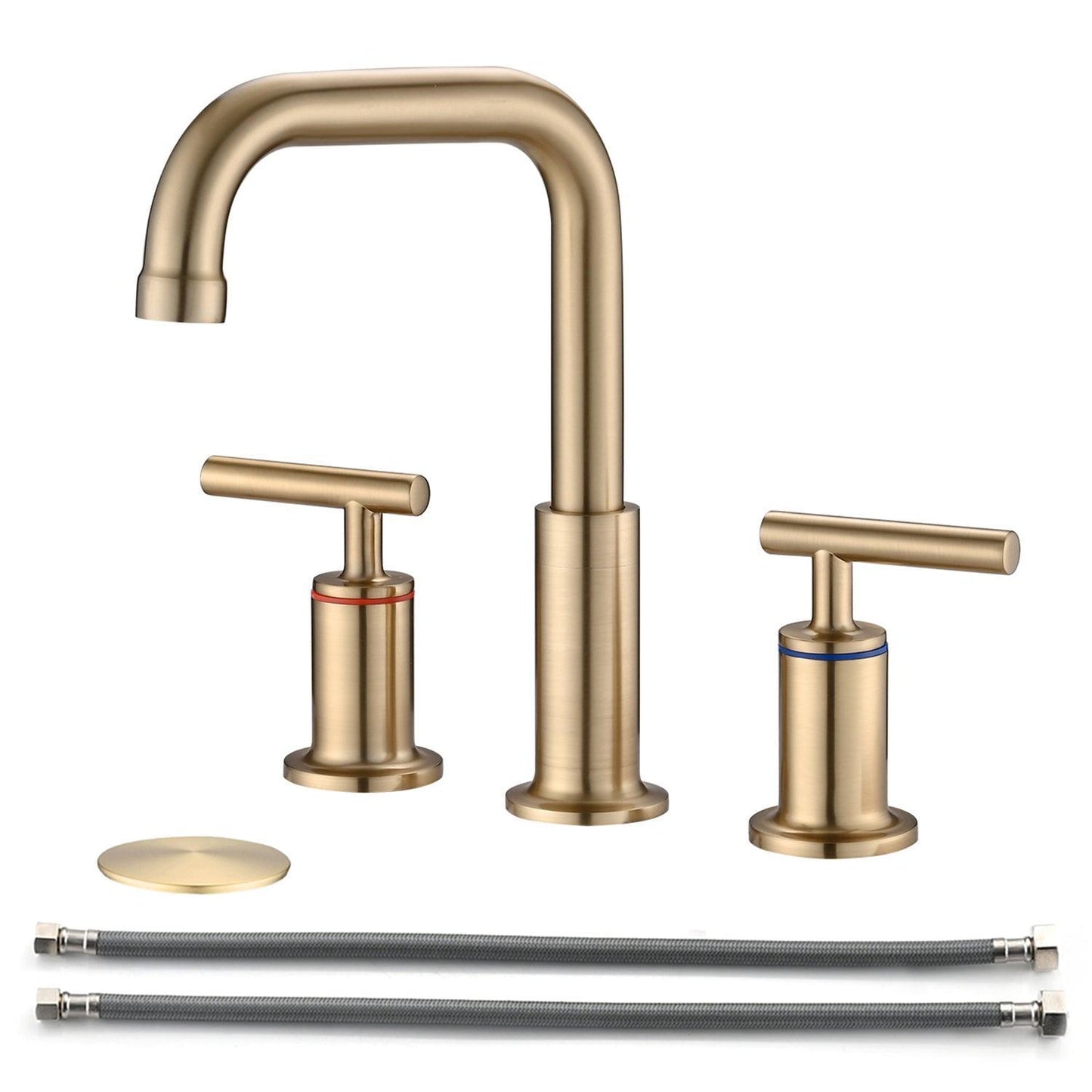 8 in. Widespread Double Handle Bathroom Faucet with Pop Up Drain in Brushed Gold FredCo