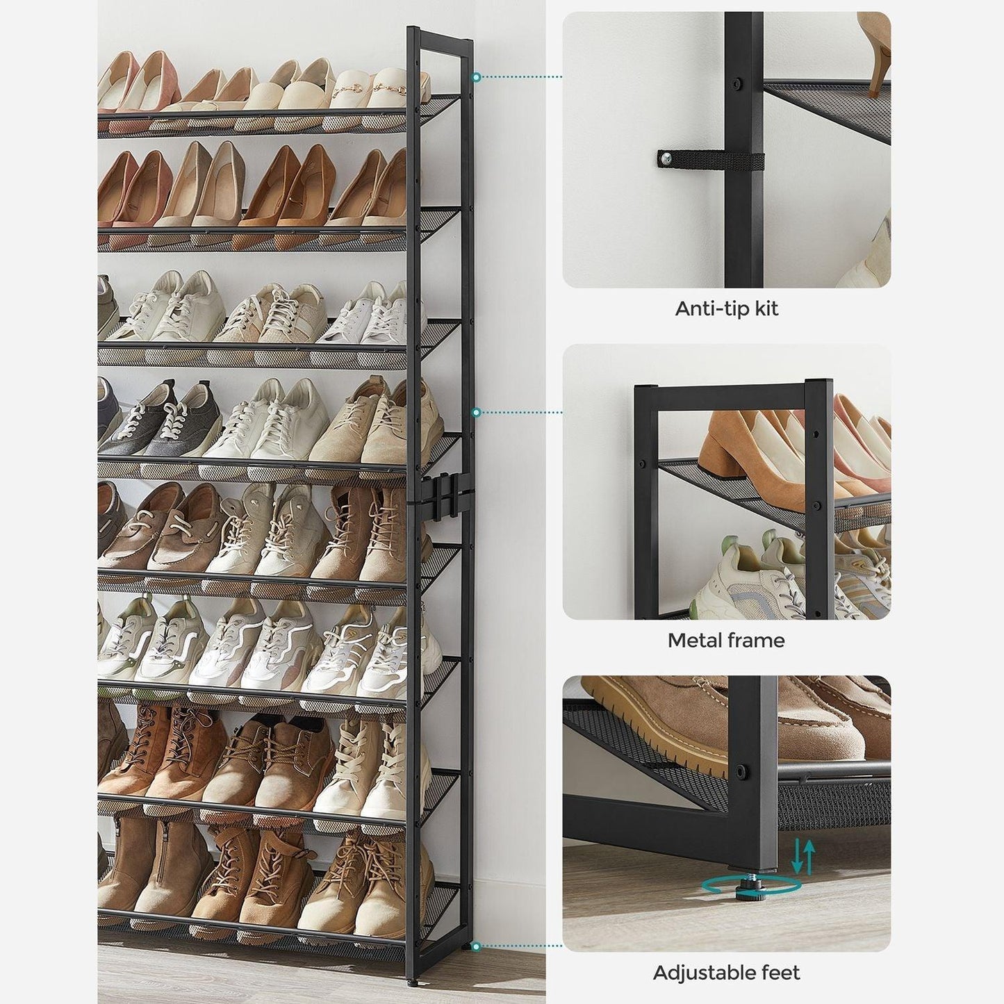 8-Tier Shoe Rack with Adjustable Flat, 32-40 pairs FredCo