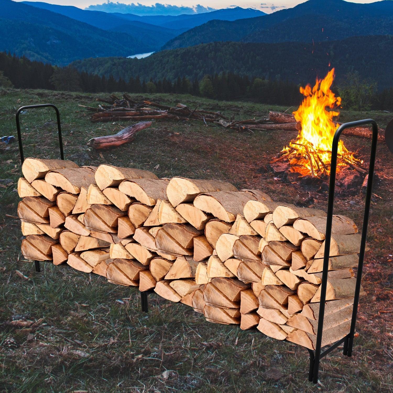 8ft Firewood Rack Heavy Duty Log Rack Indoor Outdoor Wood Rack for Firewood Metal Wood Stacker USPG-FWR001-BC-8FT FredCo