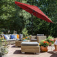 9 ft Solar Patio Red Umbrella, Lighted Outdoor Umbrella, 32 LED Lights, with Tilt and Crank Mechanism FredCo