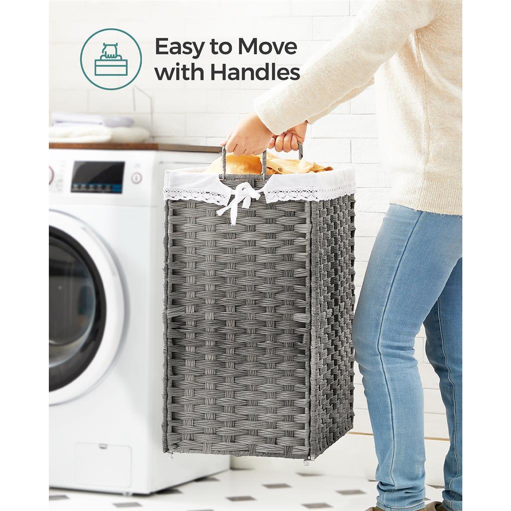 90L Rattan-Look Laundry Hamper Gray FredCo
