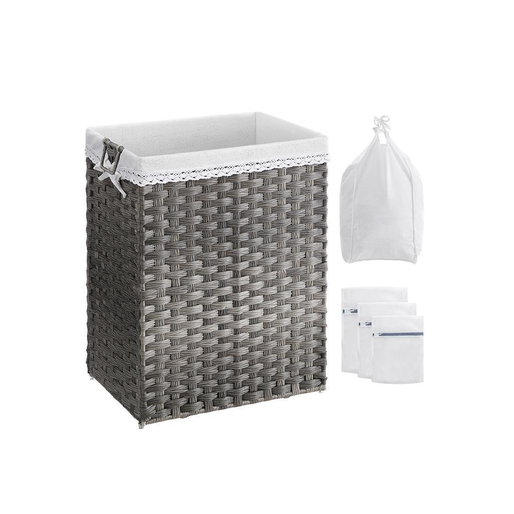 90L Rattan-Look Laundry Hamper Gray FredCo