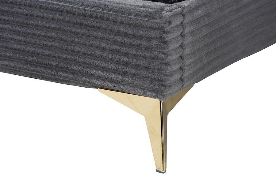 Abberton Modern and Contemporary Grey Velvet and Gold Metal Queen Size Panel Bed FredCo