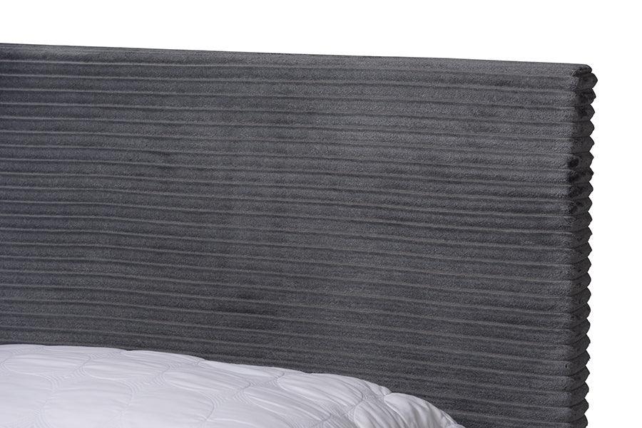 Abberton Modern and Contemporary Grey Velvet and Gold Metal Queen Size Panel Bed FredCo