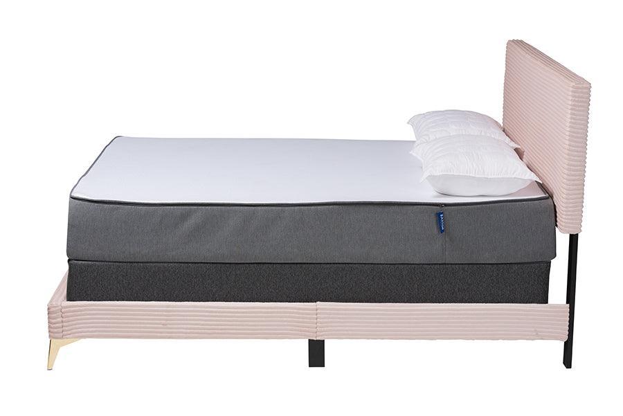 Abberton Modern and Contemporary Light Pink Velvet and Gold Metal Queen Size Panel Bed FredCo