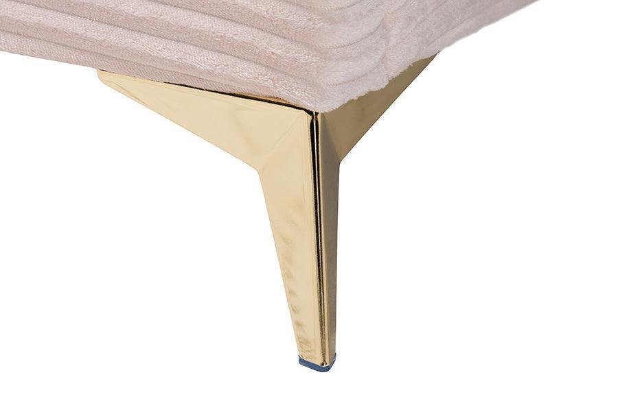 Abberton Modern and Contemporary Light Pink Velvet and Gold Metal Queen Size Panel Bed FredCo