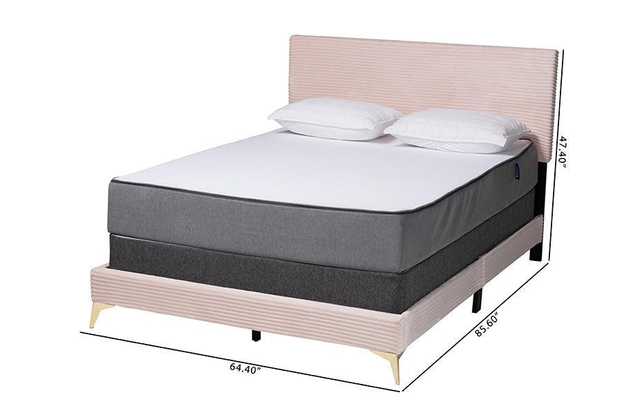 Abberton Modern and Contemporary Light Pink Velvet and Gold Metal Queen Size Panel Bed FredCo