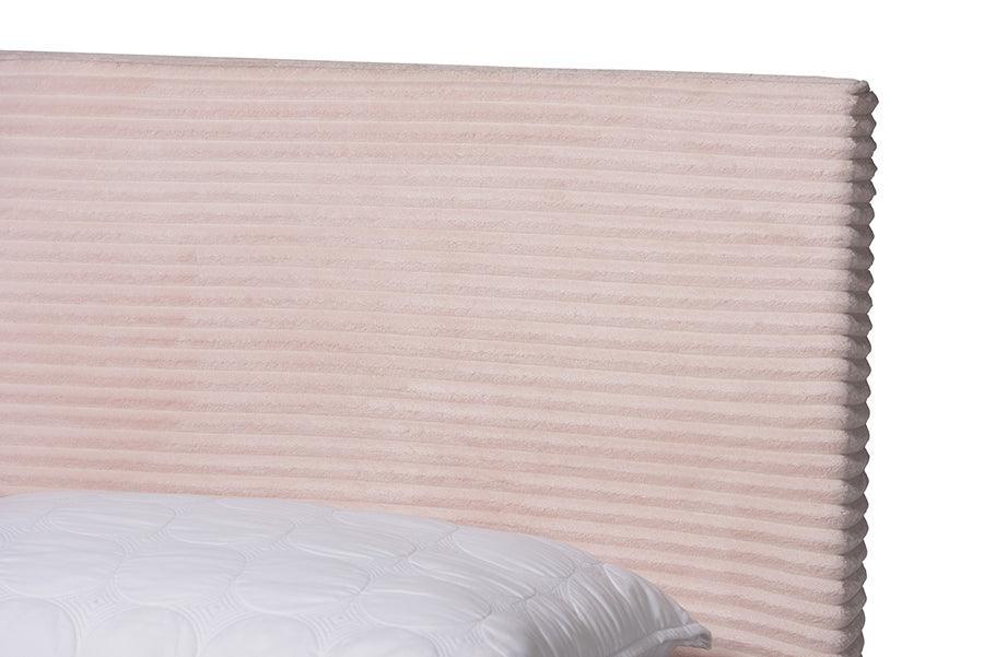 Abberton Modern and Contemporary Light Pink Velvet and Gold Metal Queen Size Panel Bed FredCo